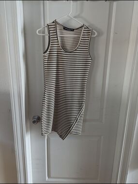 Absolute Angel Cream & Black Striped Asymmetrical Tank Mini Dress